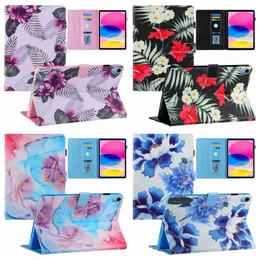 Flower Case For Ipad 10 10.9inch 2022 10Gen 10th 10.9 Fashion Silk Leather Flip Marble Beautiful Geometry Scale Sea Ocean Print Girls Wallet Card Holder Cover Purse