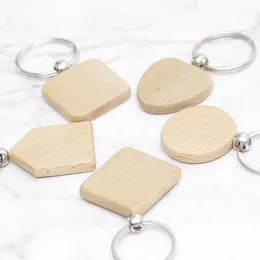 Beech Wood Keychain Party Favors Blank Personalized Customized Tag Name ID Pendant Key Ring Buckle Creative Birthday Gift FY2698