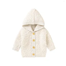 Jackor Toddlers Autumn Warm Knicked Jacka Solid Color Hooded L￥ng ￤rmknapp￶ppen Cardigan f￶r babyflickor pojkar 0-18 m￥nader