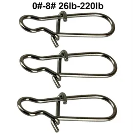 100pcs Duo Lock Snaps tamaño 0# -8# Negro Nice Snap Snap Slid Slid Rings Kit de aparejo de pesca de acero inoxidable de acero inoxidable-Prueba 26LB-220LB252R