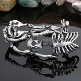 Bracelets de link de estilo escovado punk masculino de aço inoxidável Esqueleto gótico Skull para marido.