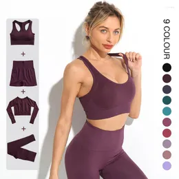 Set attivi Tuta sportiva senza cuciture Set da yoga Abbigliamento da allenamento per donna Palestra Completi da donna Reggiseno sportivo Pantaloncini Pantaloni Tuta da donna