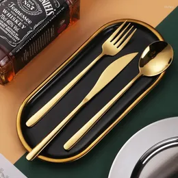 Dinnerware Sets Stainless Steel Cutlery Set Gold Travel Korean Forks Knives Spoons Jogo De Talheres Kitchen Utensils DL6D