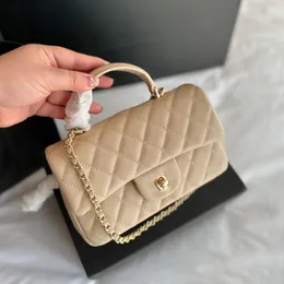 Klassische Klappenbeutel echter Lederhandtasche Griff Vintage Gabrielle gesteppt kleine Designerin Khaki Taschen 20 cmq