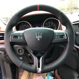 Tampa de volante de couro costurado ￠ m￣o DIY para Maserati Ghibli Levante Quattroporte266Q