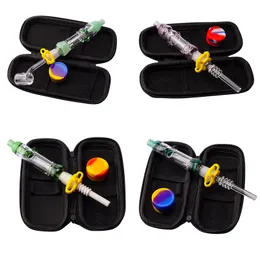 ChinafairPrice NC011 DAB 장비 유리 물관 유출 방지 Calabash Bubbler 10mm 14mm 쿼츠 세라믹 네일 클립 Dabber 도구 실리콘 항아리 백 세트