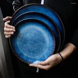 Tallrikar Kinglang Blue Western-stil tallrik japansk platt rund Tray kommersiell biff grossist