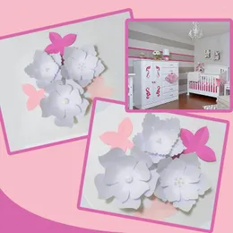 Fiori decorativi fatti a mano bianchi facili da fare fai da te foglie rosa di carta impostati per la decorazione della parete della scuola materna Baby Shower Tutorial video sullo sfondo della stanza dei ragazzi