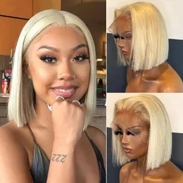 Short 613 Bob Wig Transparent Lace Front T Part Glueless Blonde Straight Frontal Brazilian Virgin Human Hair For Black Women