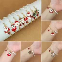 Strand Christmas Series Santa Claus Snowman Pendant Armband Justerbara Pearl Friendship Armband för Women Girls Xmas Party Jewelry