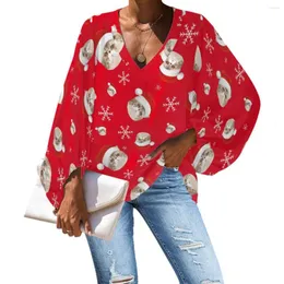 Damenblusen Nopersonality Weihnachtsbluse mit Musiknotenmuster, Freizeit, lange Ärmel, Hemden, Markendesign, Frühling, Chiffon-Top für Damen