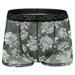 Underpants Rouphe masculino boxeador de boxe de renda transparente calcinha respirável