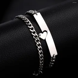 Gliederarmbänder, personalisierbar, passendes Puzzle-Herz, Namensschild, ID-Bar-Armband-Set, kubanische Kette, Paar, für immer zusammen, Schmuck