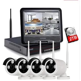 1080P Wireless NVR Kit 10 inch LCD Monitor 2MP Wifi IP Camera 4PCS P2P CCTV Camera Video Home Security System Surveillance Set LLFA286Y
