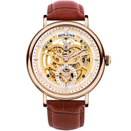 Automatiska mekaniska män Titta på rostfritt stål Sapphire Leather Horloges Mannen 2019 Holuns Special Luxury Bigest Dial Skeleton BR256Q