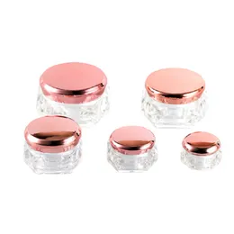 Flacone ricaricabile da 5 g 10 g 15 g 20 g 30 g Barattoli di crema acrilica con diamante trasparente Scatole vuote per crema BB per la cura della pelle Occhi Rotondo con coperchio a vite in oro rosa Confezione cosmetica Vasi per campioni