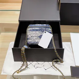 2022SS LADY Womens Denim Box Vanity Designer Bags BLUE BLUE COTTER COTTER CARD STRAP MINI