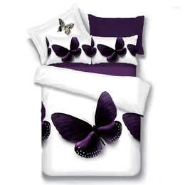 Постилочные наборы фиолетовые 3D бабочки наборы супер мягкая белая задняя крышка кровати 4 шт.