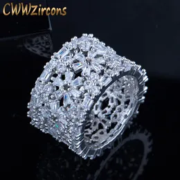 Cwwzircons marka tasarımcısı geometrik çiçek lüks parmak yüzükleri kadınlar için benzersiz parti mücevherleri kübik zirkonya kokteyl yüzükleri r066237h