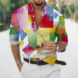 Erkekler Sıradan Gömlekler Yaz Erkek Geometrik Dijital Baskı Hawaiian Sokak Giyim Hardigan Premium Uzun Kollu Elbise