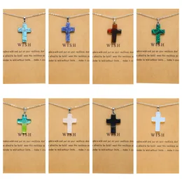 Wish Card Cross Stone Pendant Necklace for Jewelry Making Stainless Steel Chain for Women Men Gift