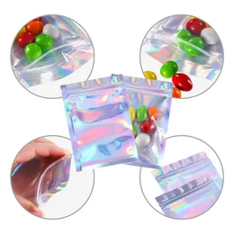 100 Pieces Resealable Bags Foil Pouch Bag Flat laser color Packaging Bag for Party Food Storage Holographic