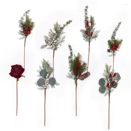 Dekorative Blumen, künstliche Kiefern-Weihnachtsbeere, rote Schaumbeeren, verschiedene Arten von Zweigen für DIY-Kranz-Versorgung, Weihnachts-Tischdekoration, Dekoration