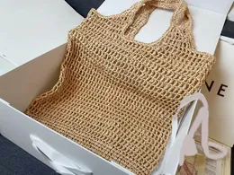 Women Tote Straw Beach Bags Apricot Handmade Raffia Shoulder Bag Summer Travel Handbags Black Letter Printing