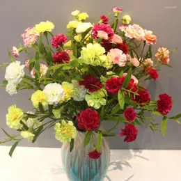 Dekorative Blumen, 6 Köpfe, künstliche Nelke, Blumenstrauß, Simulation, kleiner Zweig aus gefälschter Seide, Heimdekoration, Blumen-Festival-Geschenk