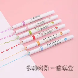 6 шт кривой волновой линии арт -маркер Set Color Love Star Cloud Point Stamp Liner Highlighter ручка для рисования дневниковой школы