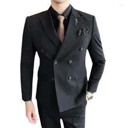 Men's Suits 2022 Men's Suit Business Casual Professional Korean Version Double-breasted Plaid British Formal Dress Two-piece