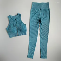 Conjuntos ativos femininos de 2 peças para ioga com abertura em zíper e blusa de malha para leggings sem costura Sprotswear para academia feminina