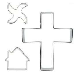 Baking Moulds 3pcs Wind Wheel Mini Log Cabin Cross Cookie Cutter Biscuit Embossing Machine Pastry Fudge Chocolates Mould Cake Decorating