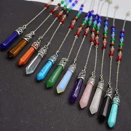 Natural Stone Charms Pendulum 7 Color Chakra Chain for Divination Crystal Jewelry Charm Amulet Healing Pendant