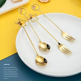 Dinnerware Sets 2 Pcs Heart-Shaped Spoon Fork Stainless Steel Coffee Stirring Creative Dessert Snack Tea Shovel Home