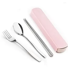 Servisuppsättningar WorthBuy Portable Travel Table Set Rostfritt stål med Box Kitchen Fork Spoon Dinner för barnskolan