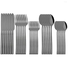 Servis uppsättningar knivdessertgaffel Deseert Spoon Silverware Home Kitchen Flatvaror Tabeller Black Western Cutlery Set rostfritt stål