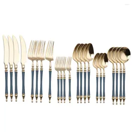 أدوات المائدة مجموعات الذهب الغربي الفاخر مجموعة سكين الفولاذ المقاوم للصدأ شوكة شاي ملعقة المائدة المائدة المطبخ المطبخ غسالة الصحون آمنة
