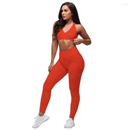 Active Pants Highwaisted Leggings gränsöverskridande Jacquard Yoga Fitness kostym Sport Running Work Out Clothing Set for Women