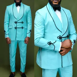 New Spring Blue Men Tuxedos Suits 2 Pieces Designer Custom Made Mens Wedding For Business Party Formal Wear