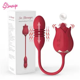 Sex massager Rose Vibrator Toys for Women G Spot Stimolazione del clitoride Pompino telescopico Leccate di lingua Masturbazione femminile