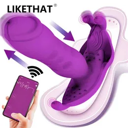 Massager zabawek seksu pchający wibrator dildo dla kobiet Bluetooth Kontrola Męska wtyczka analowa żeńskie zabawki motyla orgazm wibratory masturbator