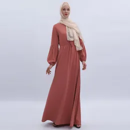 Etniska kläder eid mubarak kvinnor klänning fast färg lykta ärm ramadan oman mantel kjol islamisk abaya modebönskläder