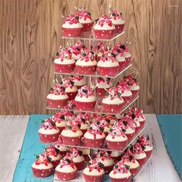 Festival Malzemeleri 3 4 5 Tier Square Akrilik Kek Ekran Tutucu Stand 3mm Şeffaf Cupcake Meyve Tepsisi Tatlı Parti Dekorasyonu