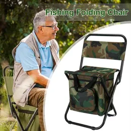 Isolamento de mochila de cadeira de pesca dobrável com bolsa mais fria portátil Cadeiras de camadas de praia portátil Acessórios de fezes 320y