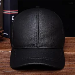 Boll Caps HL130 2022 Men's äkta läder baseball cap hatt märke stil vår vinter ryska varm en päls hattar