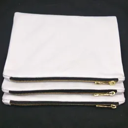 6x9in blank white 12oz cotton canvas makeup bag with black-gold zip gold lining white cotton cosmetic bag for DIY paint print in s365n