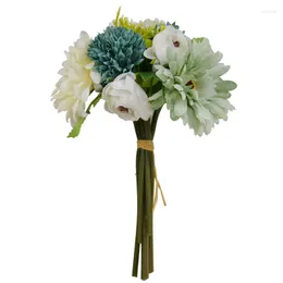 장식용 꽃 북유럽 인공 실크 흰색 컨트리 웨딩 신부 부케 파티 꽃 꽃병 장식을위한 가짜 꽃 중심