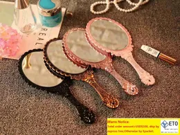 Handheld Makeup Mirrors Romantic Vintage Hand Hold Zerkalo Gilded Handle Oval Round Cosmetic Mirror Make Up Tool Dresser Gift