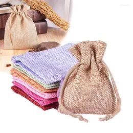 Gift Wrap 15Pcs Multicolor Jewelry Packing 9x7cm Linen Small Bag Drawstring Bags Mini Wedding Party Supplies